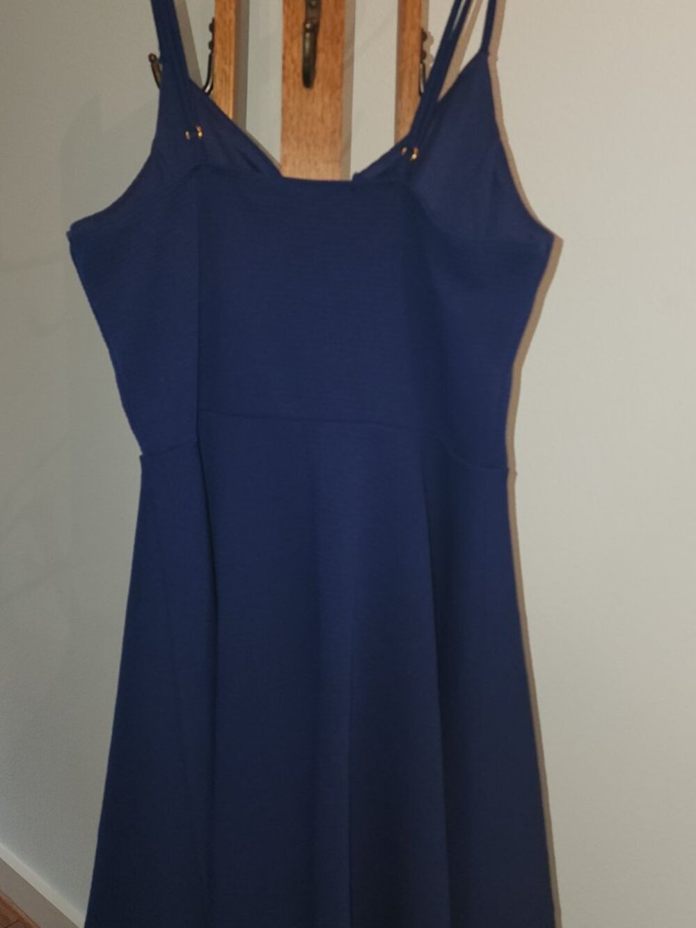 Love Chesley Navy Fit & Flare Mini Dress – Deep V Neck, Spaghetti Straps – Sz M